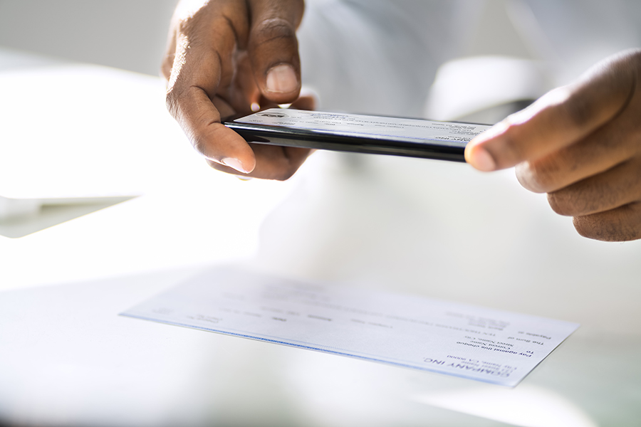 depositing business check via mobile banking